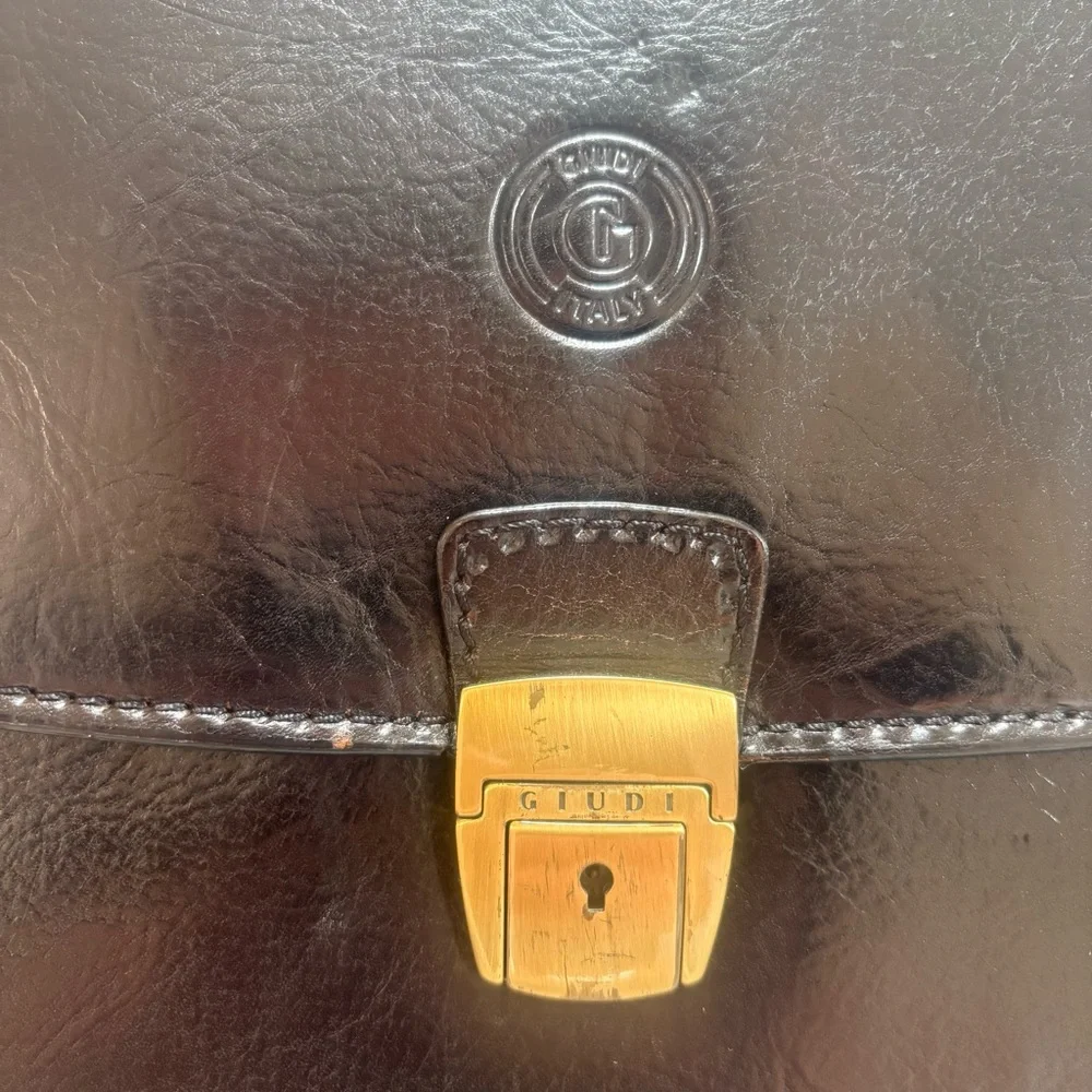 Guidi Briefcase Shoulder Bag Latch Multi Pocket‎ Black Leather Made In Italy